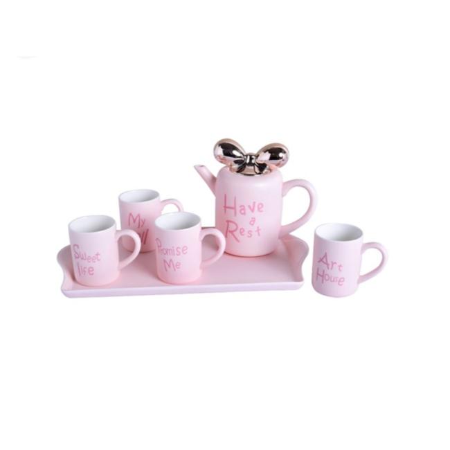 6-Piece Ceramic Cup Set Pink (White and Pink) 